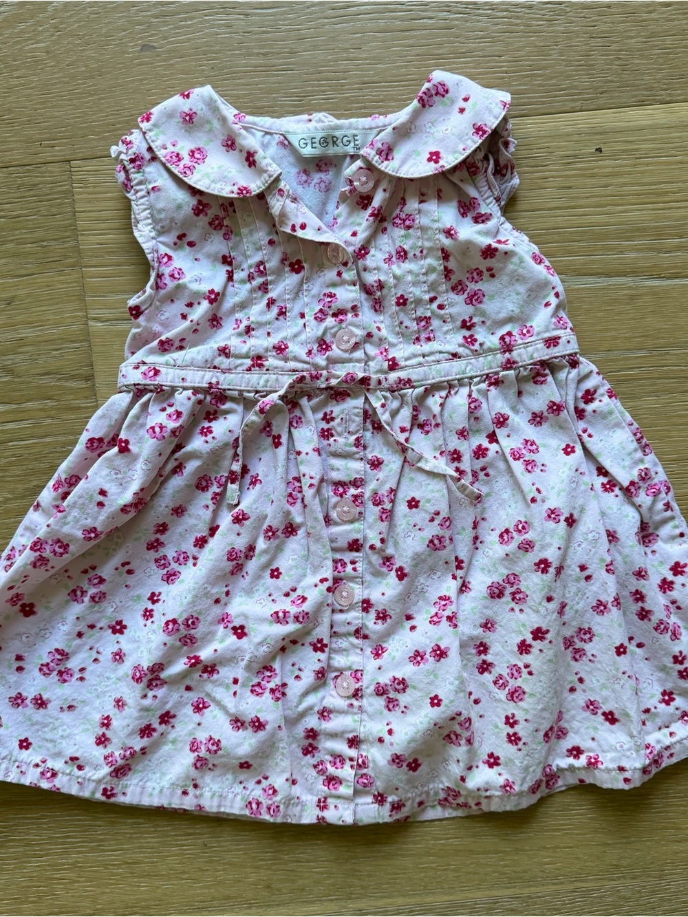 George White and Pink Floral Button-Front Kids Dress